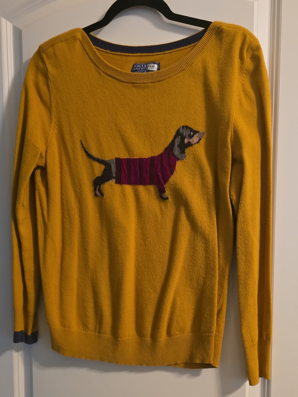 Joules Mustard Yellow Dachshund Intarsia Crew Sweater